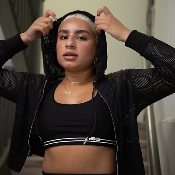 Sexy SPORT MESH CROP HOODIE | FRONT ZIPPER CLOSURE | SILVER TONE HARDWARE - Picture 7 of 8